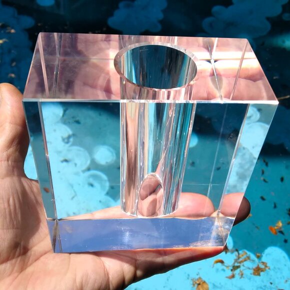 MCM Style TIZO Solid Heavy Lead Crystal Rectangular Bud Vase - Picture 1 of 12